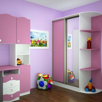 Корпусный шкаф купе зеркальный в детскую комнату двухдверный с пристройкой